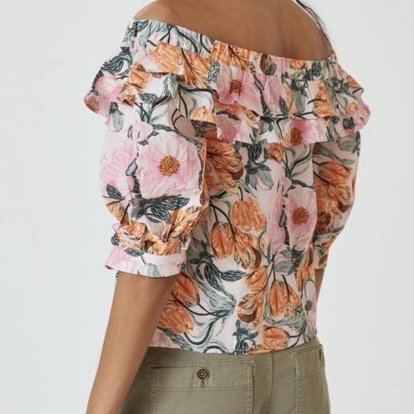 Cecilia Peterson Anthropology Ruffled off the Shoulder Romantic Boho Floral Top - Picture 5 of 11